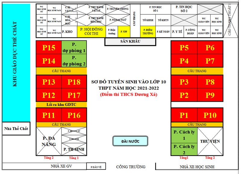 Sơ đồ phòng thi trường THCS Dương Xá